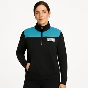 VICTORIAS SECRET PINK Womens Small Black Blue Colorblock Quarter Zip Pullover